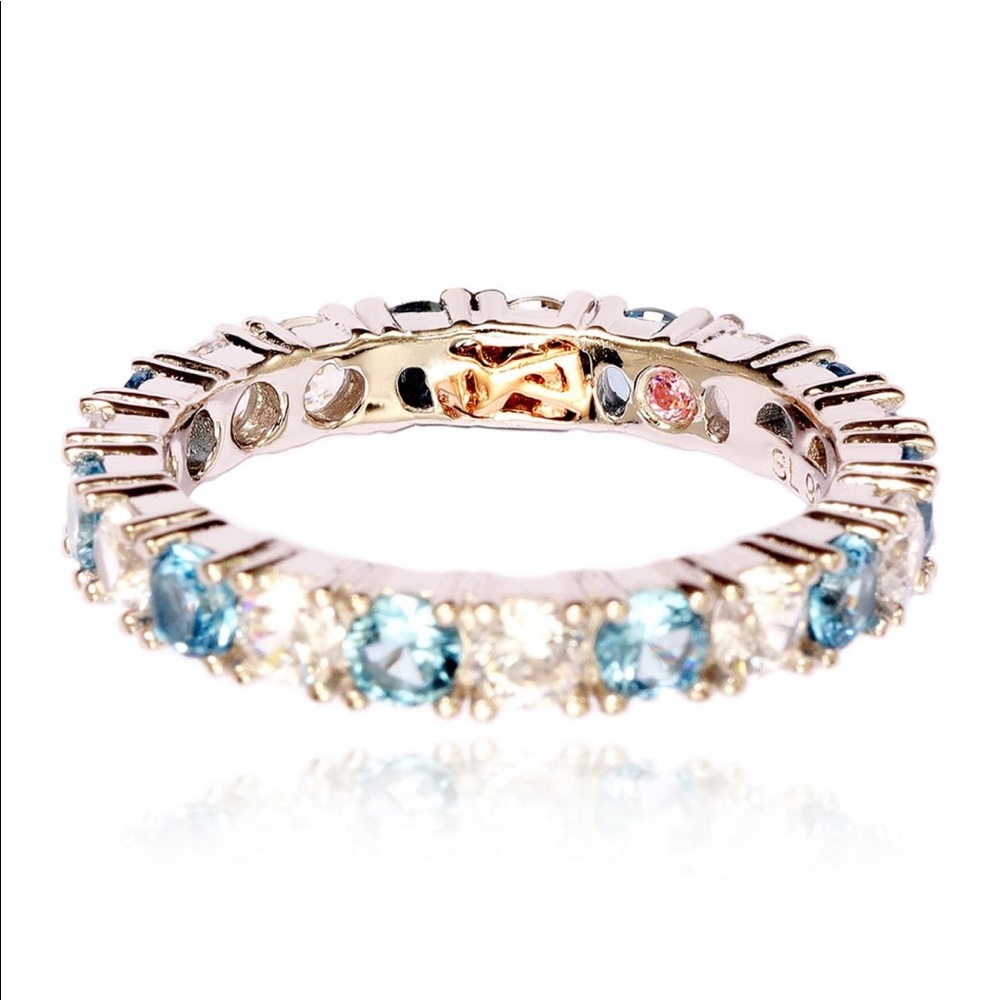 Suzy Levian CZ Aqua Blue Eternity band ring